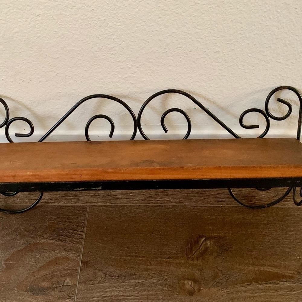 Unique Vintage Metal and Wooden Wall Shelf with Apple Motif 18.5 x 5.5 x 9"